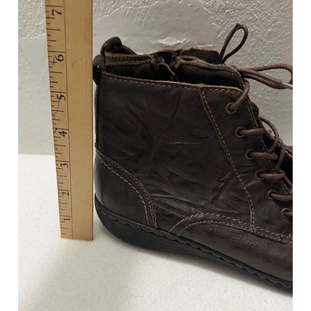 Clarks Collection Womens 8.5 Dark Brown Leather Lace Up Side Zip Ankle Boots